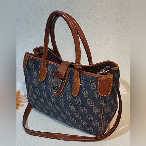 Dooney & Bourke DB Logo Denim Satchel Crossbody Bag Authentic - Picture 4 of 11